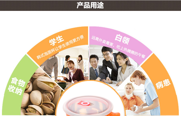 汇康 韩式泡面碗 学生保温饭碗 保鲜盒大号便当不锈钢碗 方便面碗 橙色粉色2个装