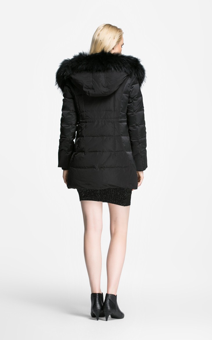 思莱德selected女士彭松貉子毛中长羽绒服c|415412028 黑色 170/88a/l