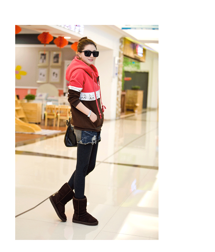 翠衣轩 2015秋冬新款加绒加厚卫衣女韩版学生休闲外套拉链开衫大码女外套 粉红色 XL