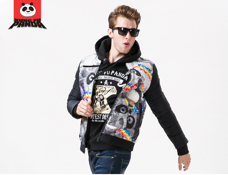 男装 羽绒服 ctnr ctnt-功夫熊猫男士logo印花拼接羽绒服 黑色 l 商品