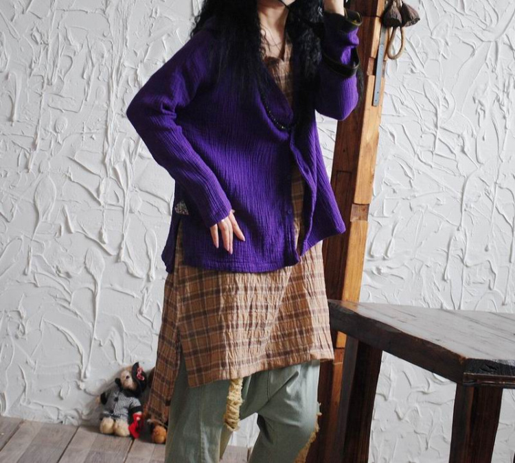 浮若晨花新款衬衫长袖棉麻女装简约文艺范肌理衬衣女24229 灰蓝色 均码