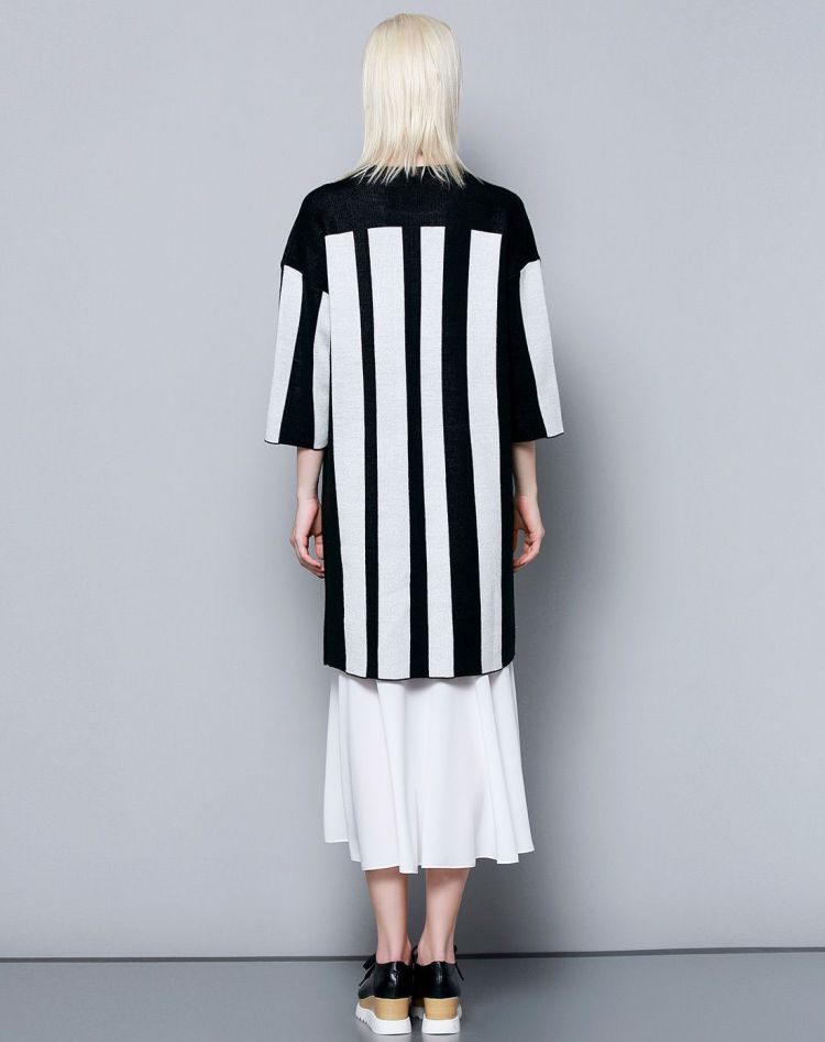 唯颂withsong 黑白条纹直筒h廓形连衣裙 黑白纹 l