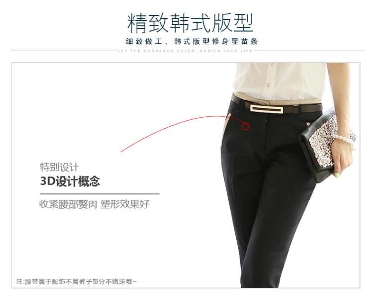 雅羊人休闲裤女夏季薄款显瘦西裤小脚裤职业大码女裤铅笔裤长裤子 黑色 L