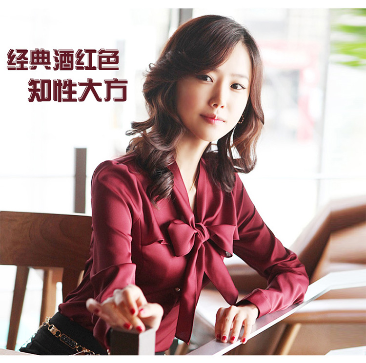 名诺儿2016春秋冬装新款韩版学生职业装蝴蝶结免烫衬衣女高品质修身款仿真丝衬衫女装 888白色 L