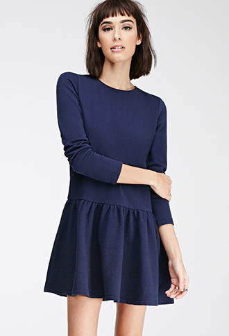 FOREVER21 低腰荷叶边卫衣连衣裙 藏青色 L