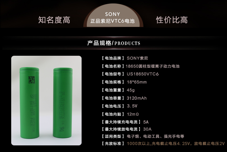 全新原装进口18650动力锂电池大电流30a可充电锂电池动力强光手电电钻