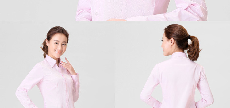 伯曼 2015新款春秋装女士白领长袖衬衫韩版职业工作服衬衣大码工装 蓝色斜纹V领 37