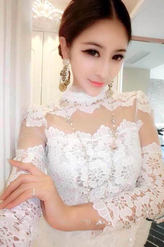 革姿 2016秋装新款韩版女装夜店时尚性感女神网纱透视蕾丝衫+短裙套装6139 白色 S