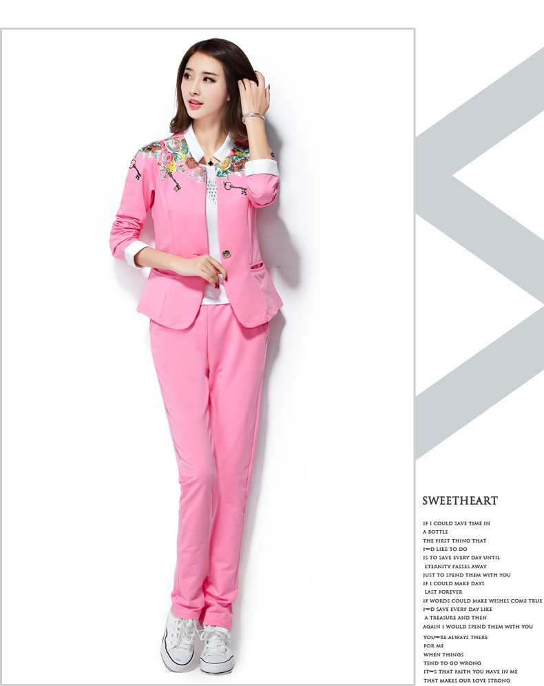 澳奇美2015秋装女装小西服三件套修身显瘦气质运动套装时尚休闲8932 浅灰色 M