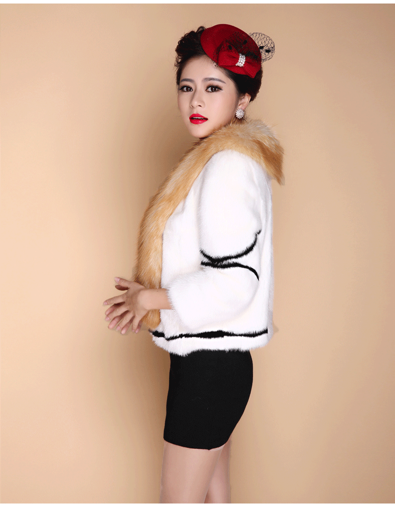 2015新款水貂皮草 整貂水貂裘皮女士短款貂皮皮草大衣外套冬 黑色 3xl