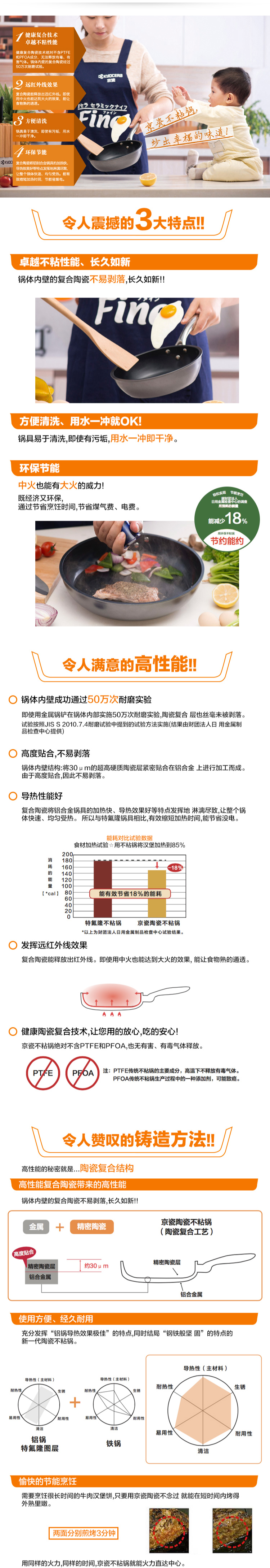 京瓷KYOCERA 陶瓷不粘锅 30cm电磁炉通用无油烟平底锅 CFP-30 BK
