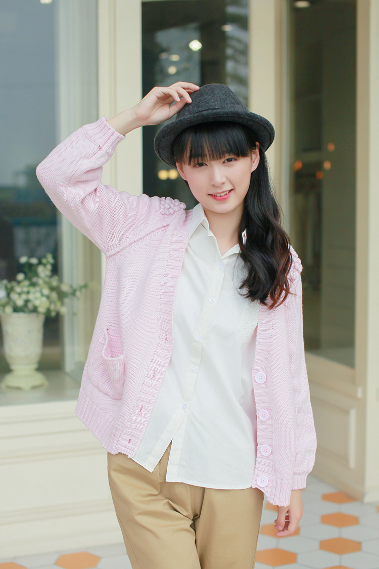 梦狸世家 日系可爱针织衫甜美小清新文艺毛衣外套女学院风开衫披肩 浅蓝色 均码