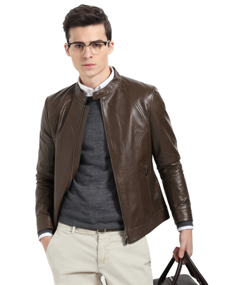 玛萨玛索 土耳其羊皮鳄鱼纹短款皮衣咖啡色 13474 褐色 m