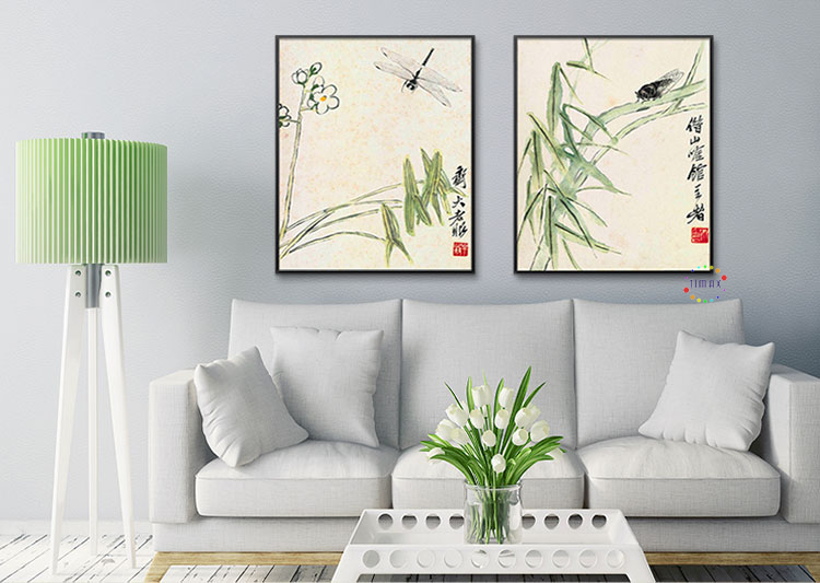 
                                        凝美 中式有框国画 齐白石名家装饰画 客厅卧室墙画沙发背景挂画餐厅走廊玄关床头壁画 双联组合 50*70cm实木有框画                