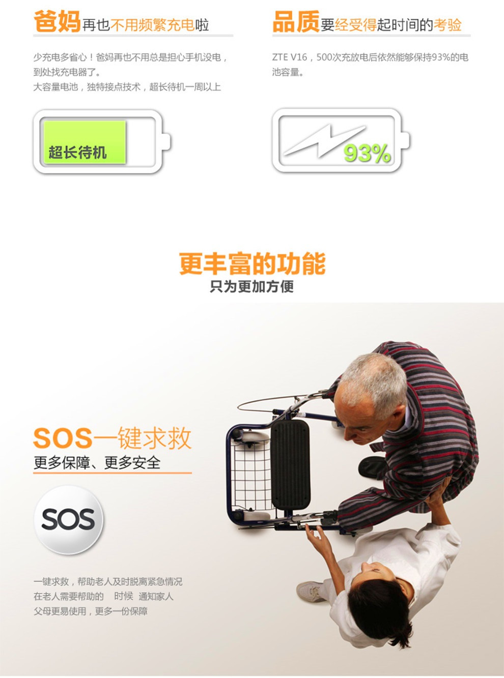 中兴（ZTE）ZTE-C V16 电信2G老人手机 备用机 白色