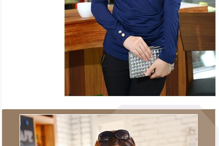 妙妙秀语2016秋款女装打底衫修身气质显瘦立领长袖T恤衫 女 上衣 绿 色 L