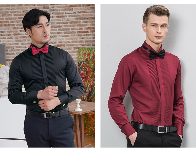 深海法式结婚礼服衬衫男新郎伴郎装男士晚礼服纯白色宴会装英伦绅士风