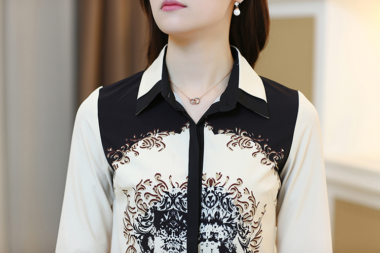 
                                        乔凯利女长袖衬衫韩版印花修身雪纺衫女职业装 OL通勤 白色 M                