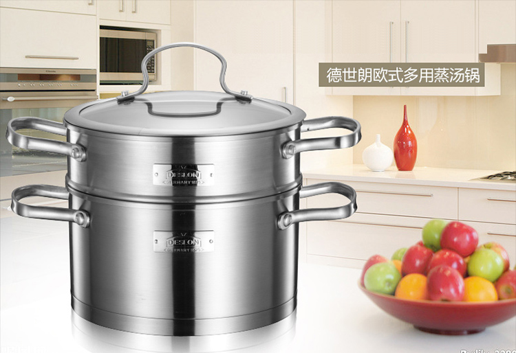 德世朗 蒸锅 汤锅 多用途304不锈钢复底双层多用蒸汤锅带蒸笼蒸格 DSL-D025 
