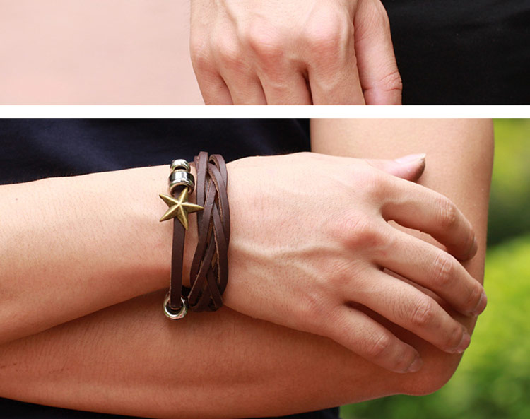 偕手一生xsys男士手链 男款时尚五角星星 复古可调节大小手镯 星星