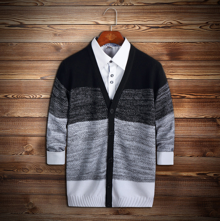 利绅狐针织衫男士v领假纽扣针织毛衣男款 白色 m