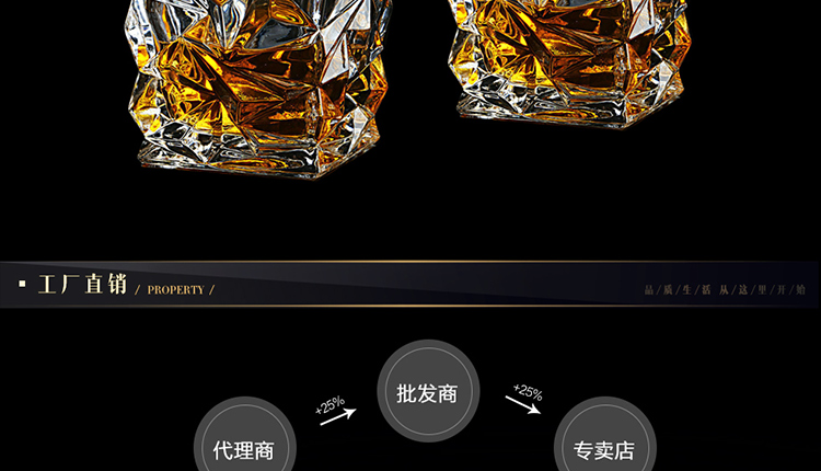 
                                        卡丽蒂（KALIDI)水晶玻璃威士忌烈酒杯洋酒杯创意啤酒杯烈酒杯茶水杯 威士忌酒杯2支装                