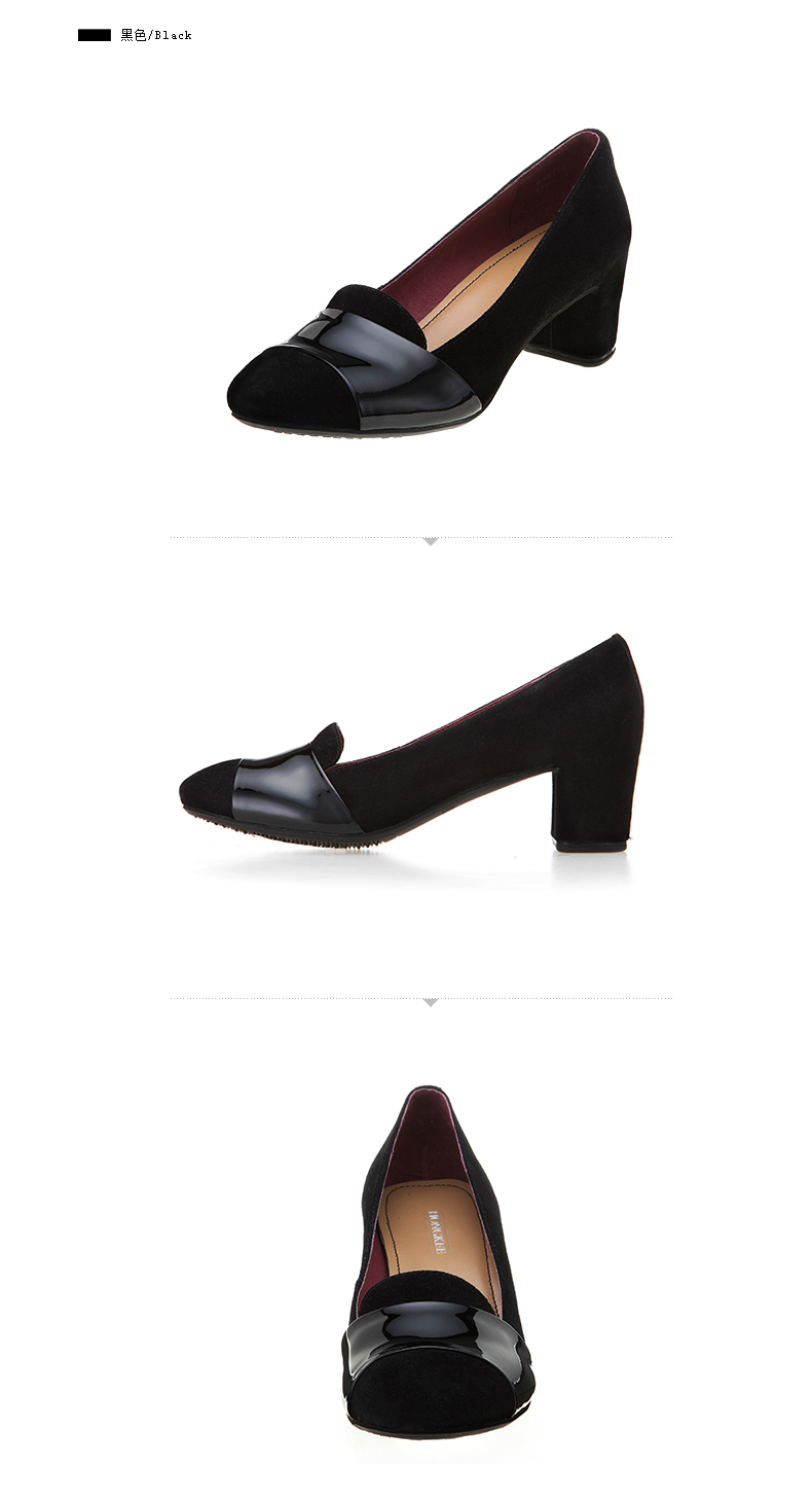 hongkee/红科秋冬新款中跟女鞋通勤单鞋舒适粗跟单鞋h83152 黑色 38