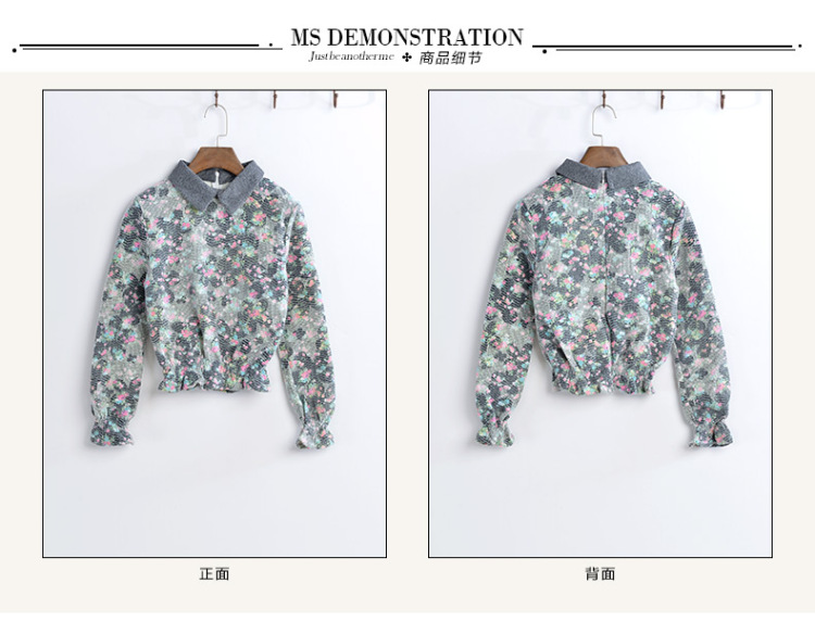 谜秀 2015冬装新款韩版碎花显瘦保暖毛呢长袖衬衣领打底衬衫女 灰色 均码