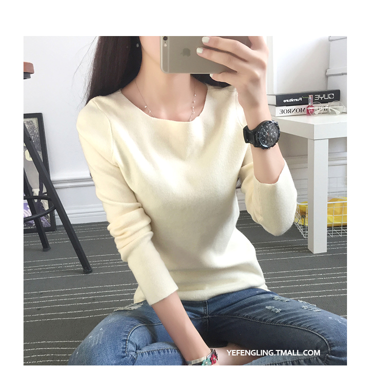 安朵莎 2016春季时尚新款毛衣针织衫学生外套女装套头秋季打底衫女上衣纯色潮 粉红色 均码