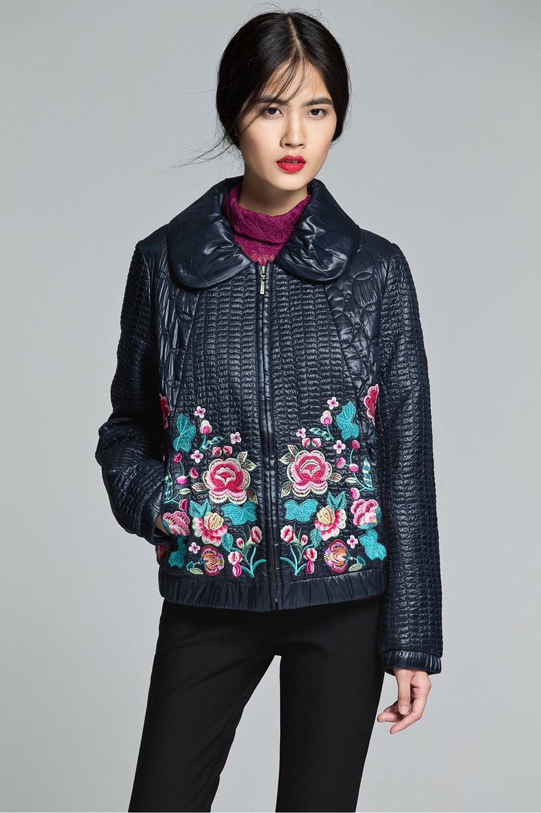 渔牌女装正版棉衣女短款修身显瘦轻薄秋冬装外套长袖民族风棉服栗黄xl