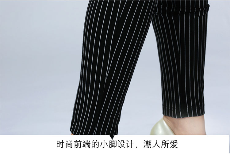 兰彩妮2016秋冬款条纹修身女裤2016秋季女士时尚OL休闲小脚裤 黑色 M