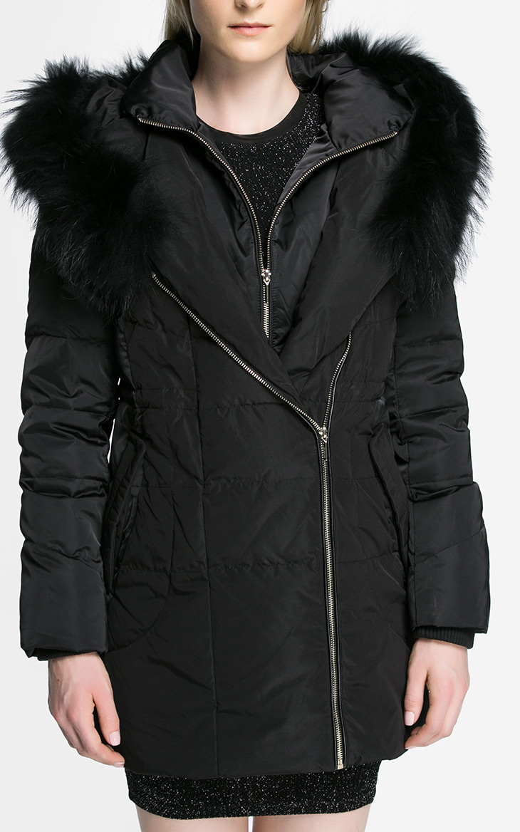 思莱德selected女士彭松貉子毛中长羽绒服c|415412028 黑色 170/88a/l