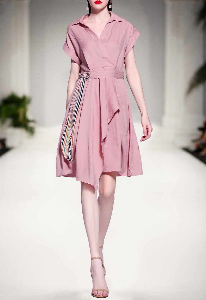 秋娱短袖连衣裙女夏季2018新款女装时尚天丝修身a字裙