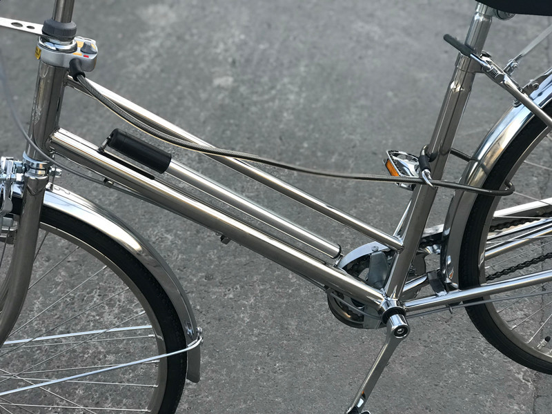 休闲复古通勤承重城市载人子母车26寸不锈钢自行车单速前轴发电感光灯