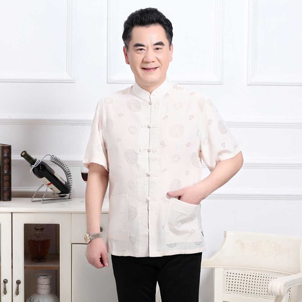 套装短袖爷爷唐装老人夏天男士两件套爸爸装衣服老头夏季上衣裤子父亲