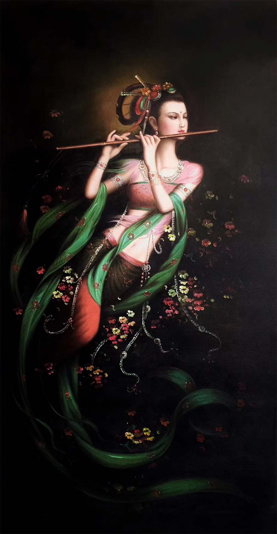 陈林 巨幅 《飞天仙女》布面油画