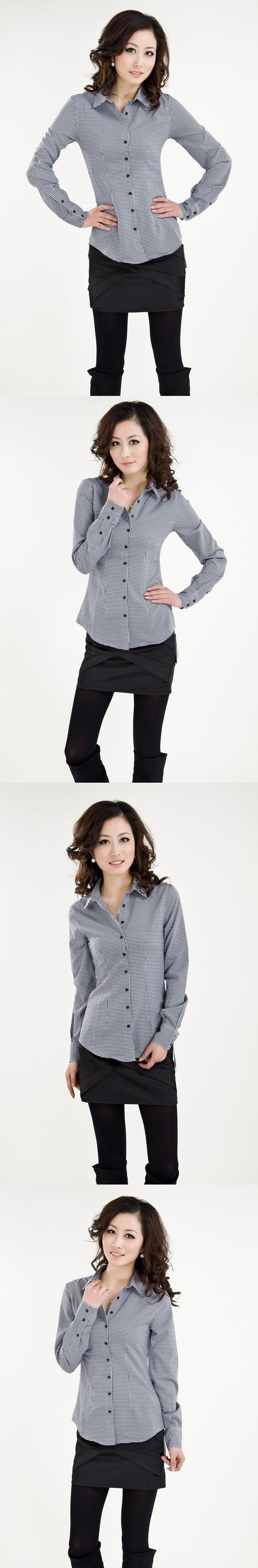 职业阿玛施特价女装专柜正品2015秋季新款百搭修身职业小格子长袖衬衫女衬衣工装潮 AA38116M06546-7粉红色格子 S(2码)