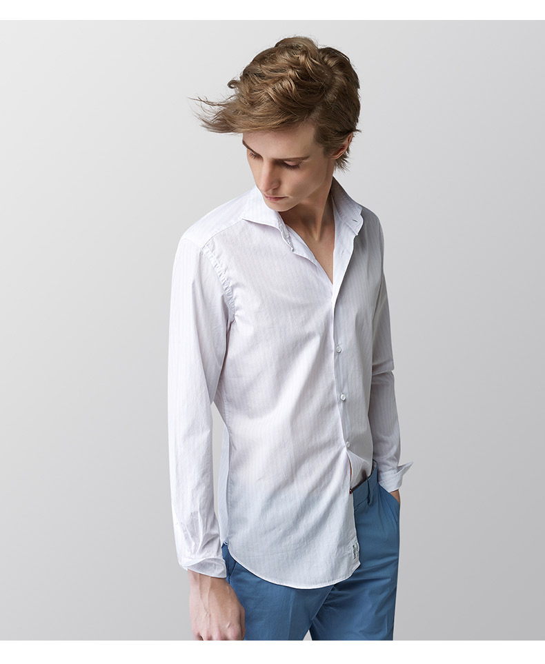 意大利进口 somelos 200支双股纯棉面料衬衫 男士细条纹衬衫 白色 42