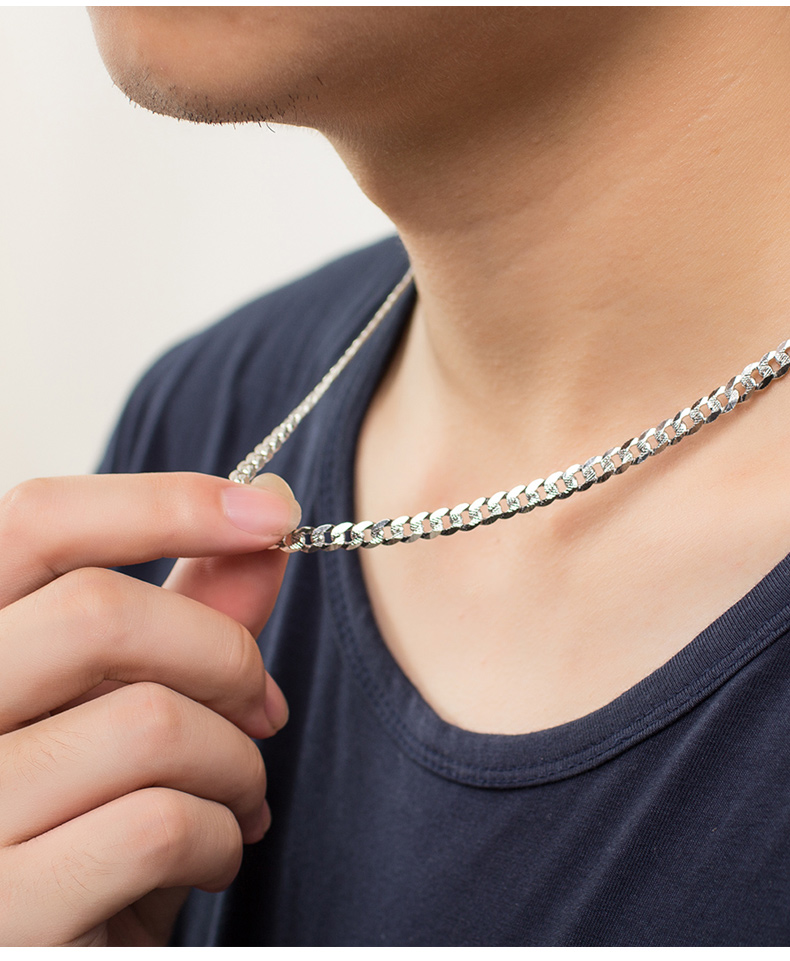 银千惠s925银男士项链男款潮流嘻哈链子男生首饰时尚素链饰品链长55cm