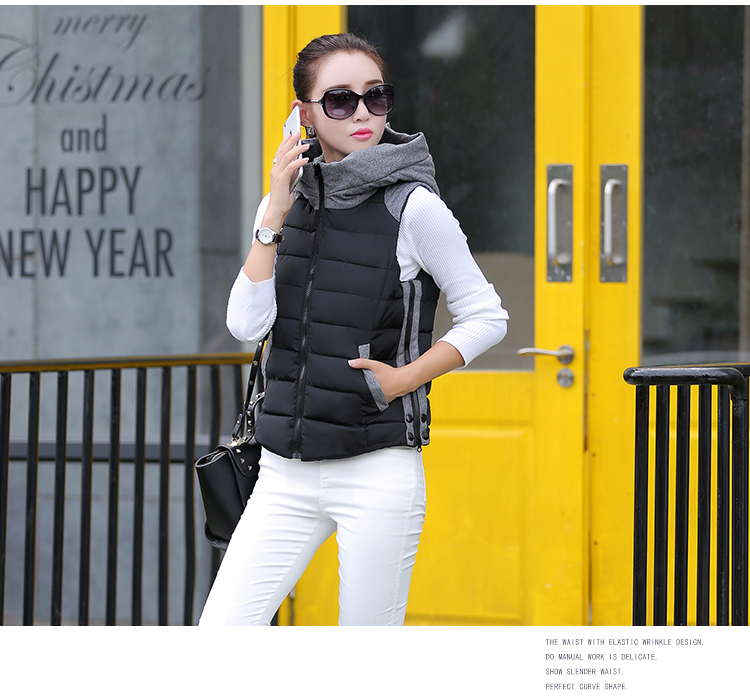 Muyxsnz 2015秋冬新款短款羽绒棉衣修身时尚连帽马甲棉服女装高领 My-8803 红色 XL