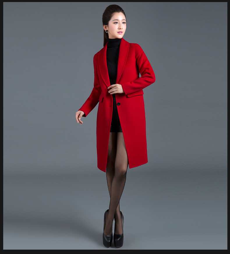 
                                        芙蓉妮2018春装新款毛呢大衣女中长款欧美气质修身高端双面呢羊绒大衣羊毛呢外套 D0310 葡萄紫 S码                