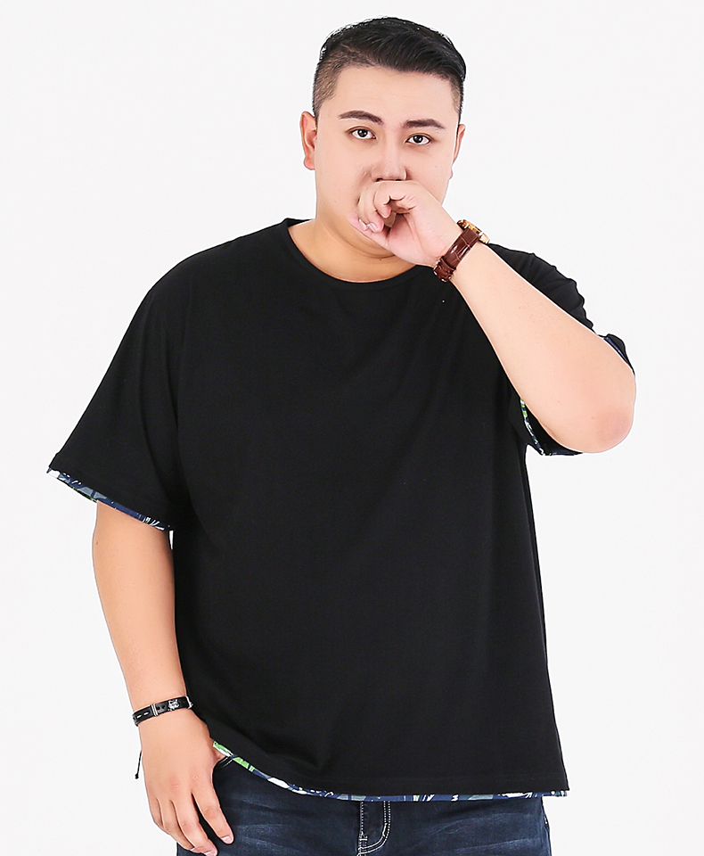 夏季宽松大码潮流胖子男装青年衣服加肥加大t恤 黑色 2xl(170-190斤)