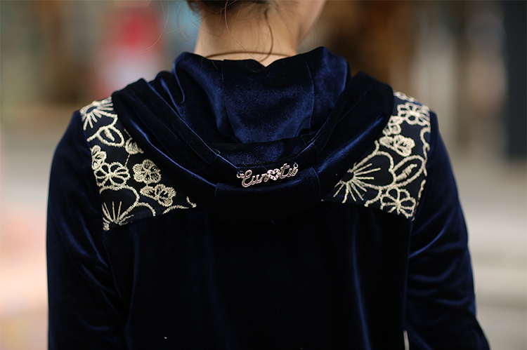 情诗朵2016春装新款韩版女装金丝绒显瘦大码卫衣休闲女士运动天鹅套装Q9201 宝蓝色 XL