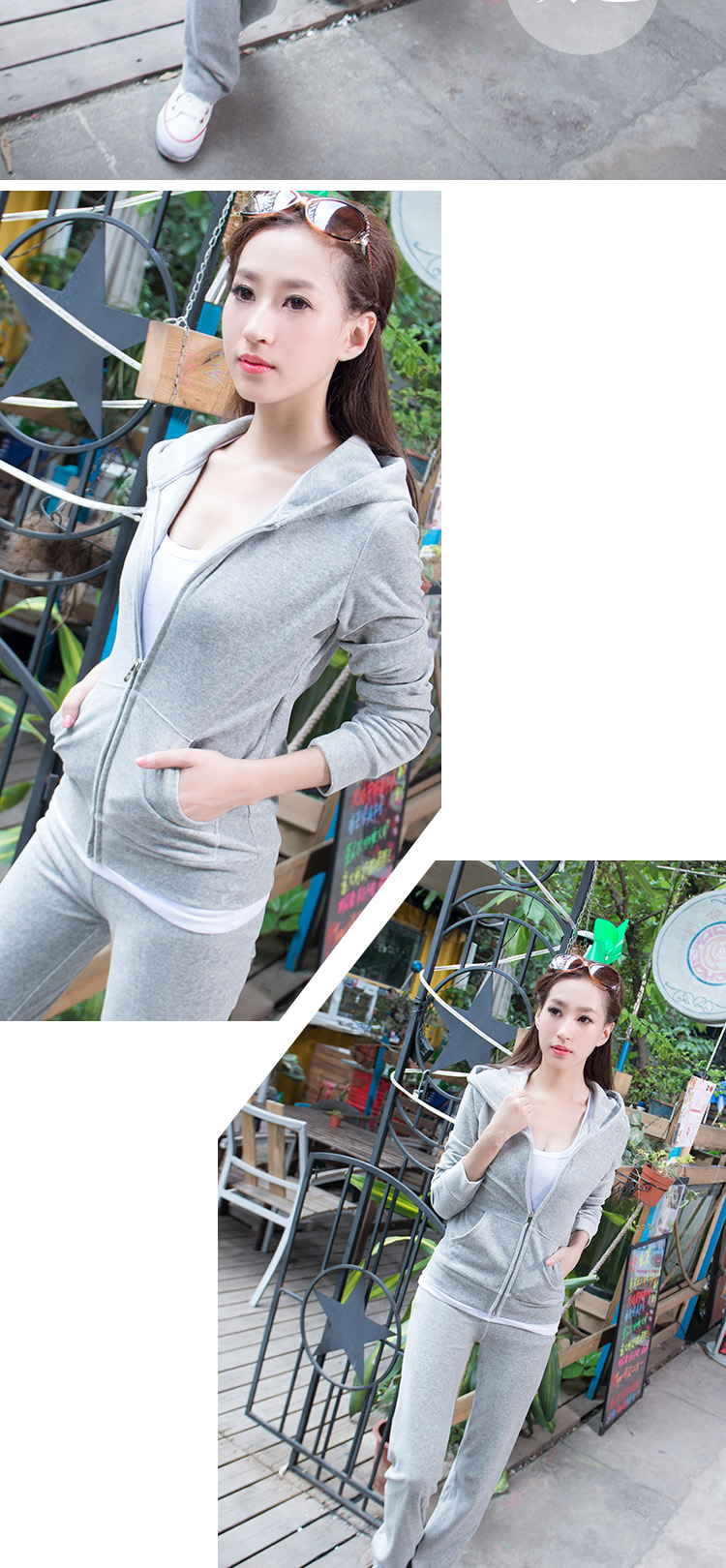 衣思凡 休闲套装女款晨练服显瘦两件套运动套装金丝绒天鹅绒女装6801 玫红 M(修身款建议买大一码 )