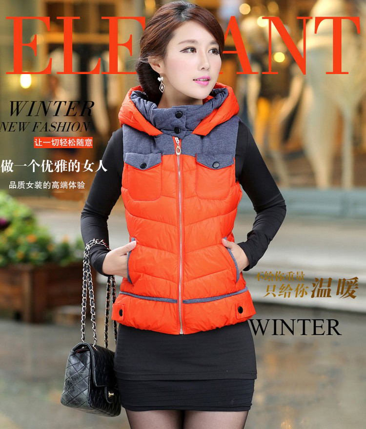 奢麦2015秋冬新款时尚短款连帽羽绒棉马甲大码女装坎肩马夹外套1316-B 黑色 2XL