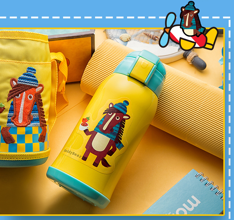 儿童保温杯带吸管儿童水杯304不锈钢内胆宝宝学饮杯儿童复古款红色