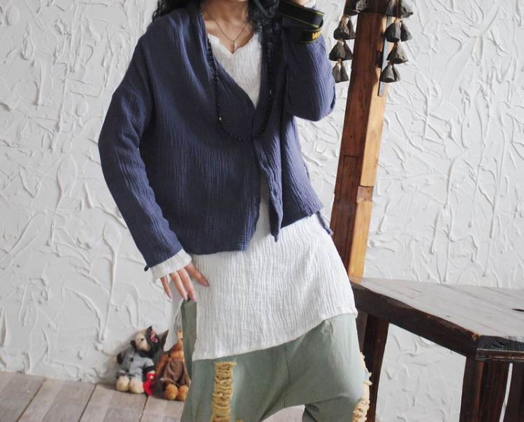 浮若晨花新款衬衫长袖棉麻女装简约文艺范肌理衬衣女24229 灰蓝色 均码