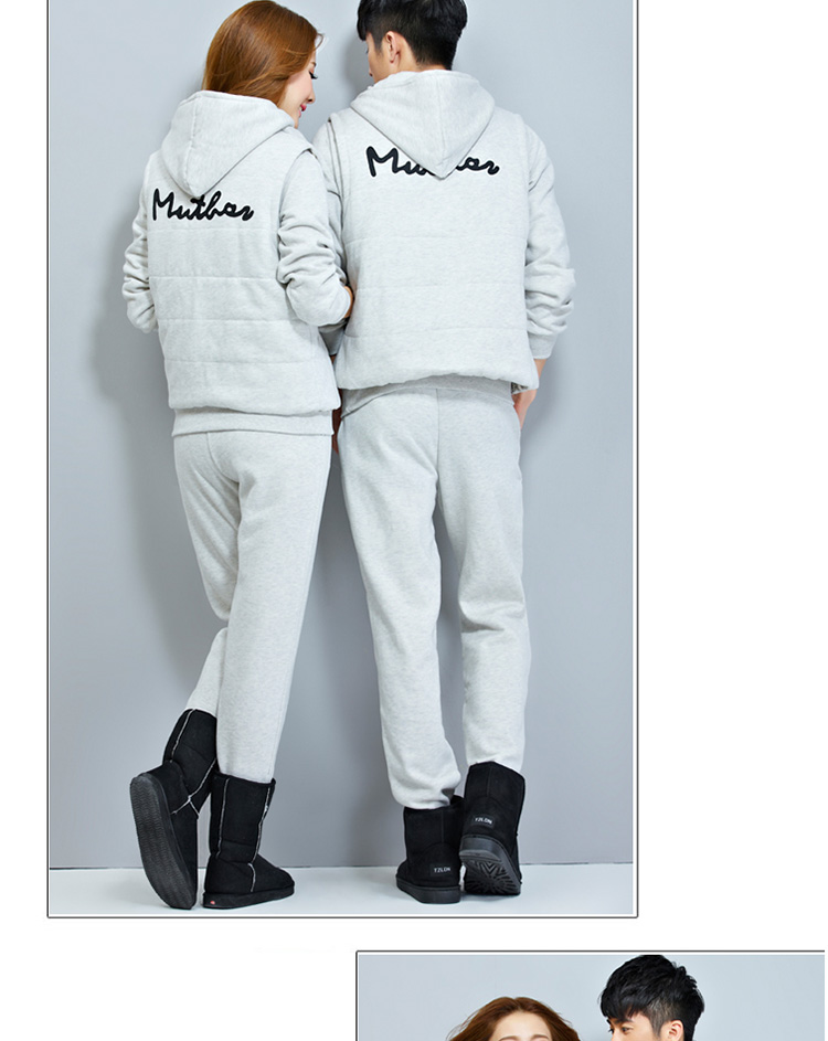 洛诗丽2015秋冬新款男女三件套加绒加厚运动服情侣装运动套装卫衣女W039 深蓝色(男女同码) XXL