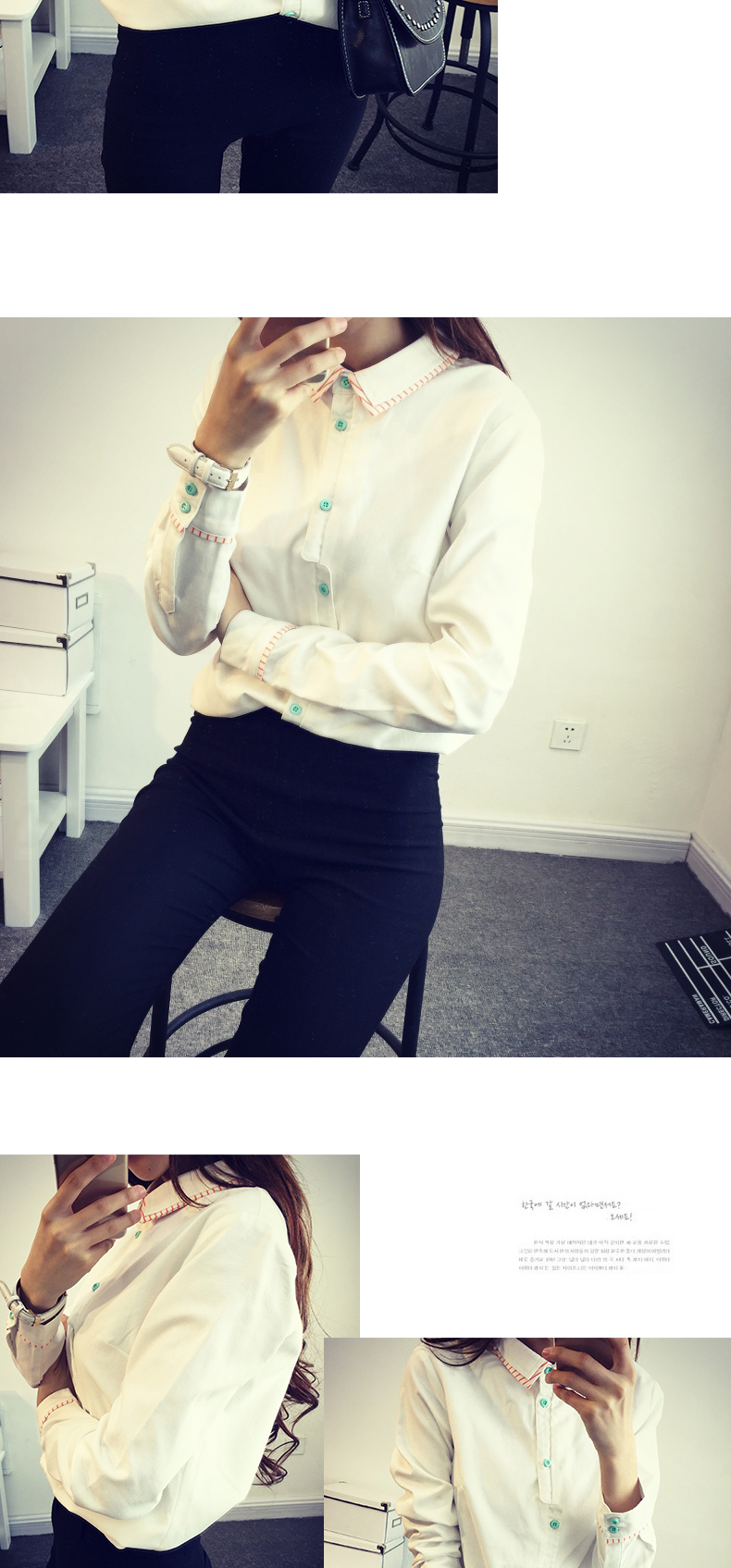 迪拉娜2015秋装新款韩版休闲长袖衬衫宽松打底衫女 灰色 M