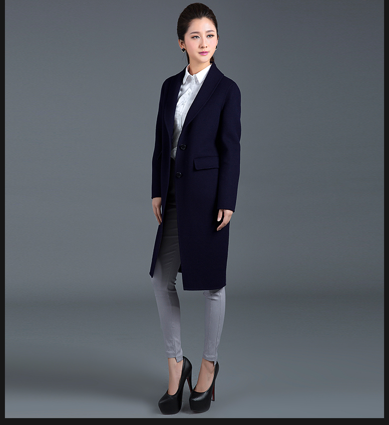 
                                        芙蓉妮2018春装新款毛呢大衣女中长款欧美气质修身高端双面呢羊绒大衣羊毛呢外套 D0310 葡萄紫 S码                